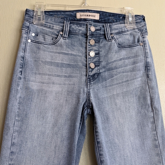 Liverpool Jeans Blue Denim Straight Leg Button Front Crop Size 2 - Picture 4 of 17